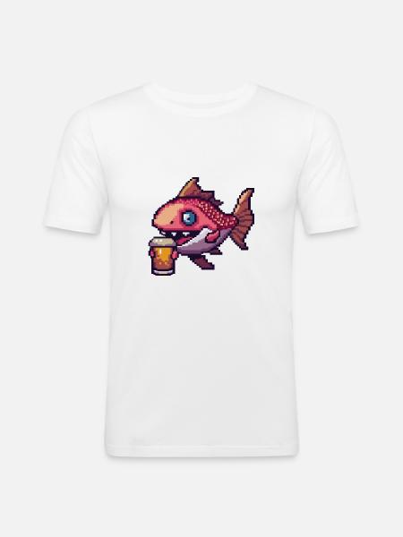 Piranha Fish Beer Pixel - Men's Slim Fit T-Shirt - white