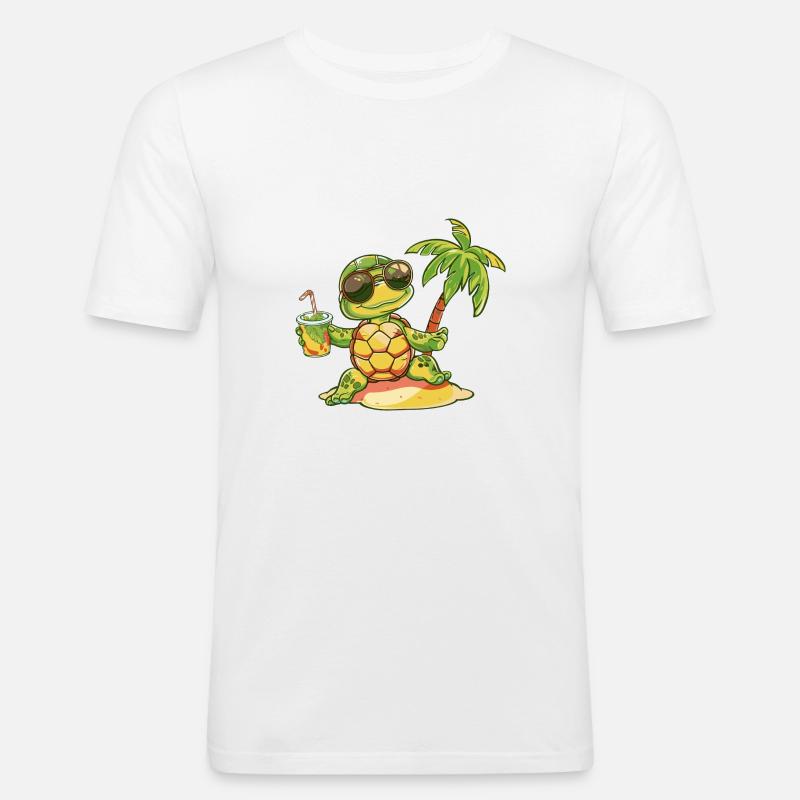 Turtle Summer Beach Comic - Men's Slim Fit T-Shirt - white