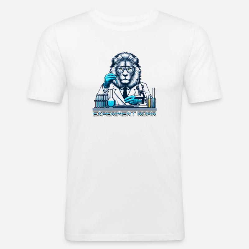Löwen-Lab: Experiment Roar - Männer Slim Fit T-Shirt - Weiß