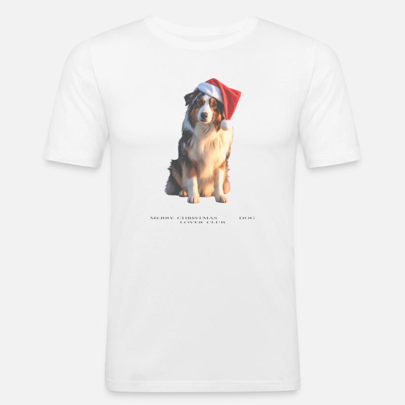 Boder Collie Weihnachts-Hund im Santa-Hut - Männer Slim Fit T-Shirt - Weiß