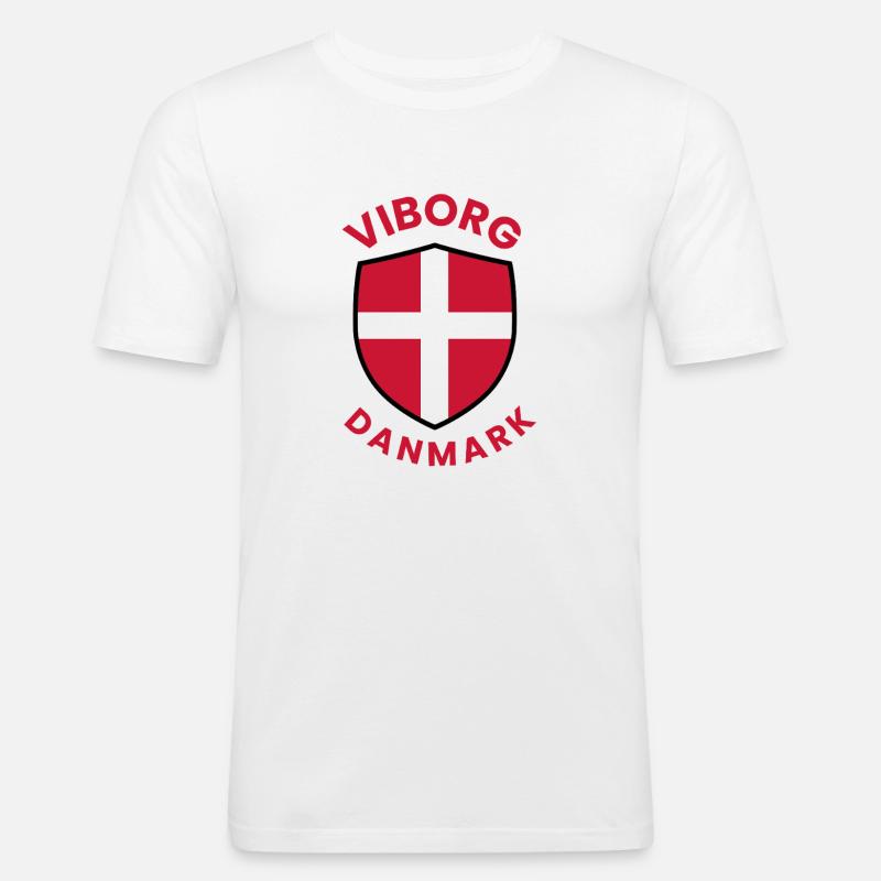 Viborg Scudo della Danimarca con bandiera a croce - Maglietta aderente da uomo - bianco