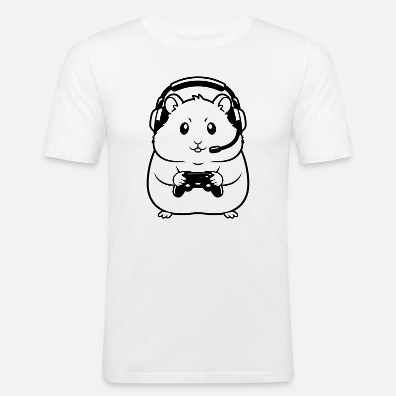 Gamer Hamster Controller Outline - Männer Slim Fit T-Shirt - Weiß