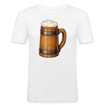 Beer Barrel Mug Wooden Design - Men's Slim Fit T-Shirt - white - Front - Nik (191cm)