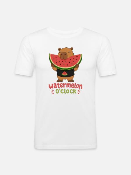 Watermelon O'Clock Cabybara - Men's Slim Fit T-Shirt - white
