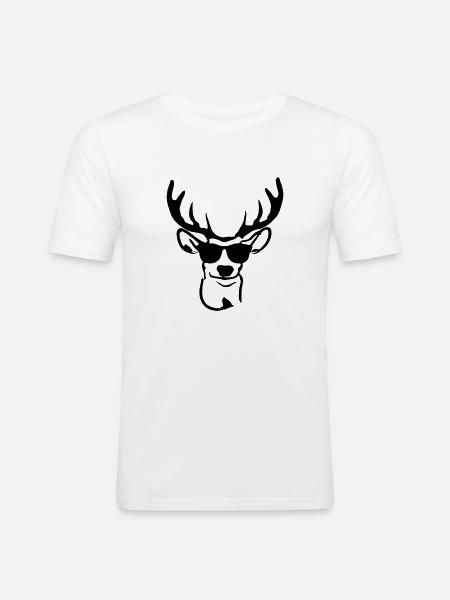 Hirsch mit Sonnenbrille - Männer Slim Fit T-Shirt - Weiß