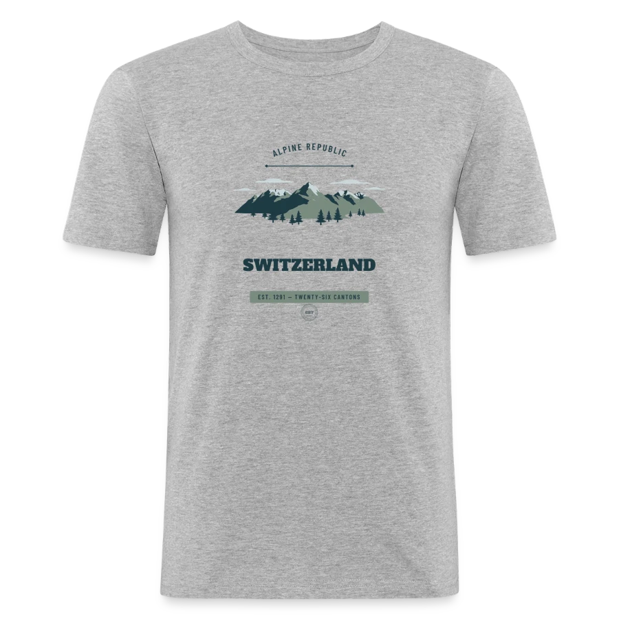Switzerland badge on a men's slim fit t-shirt, heather grey