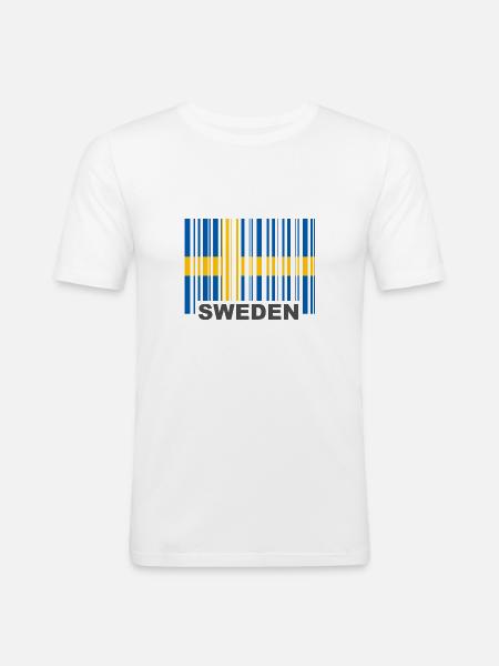 Zweden Vlag Barcode GTIN EAN UPC Code EU - Mannen slim fit T-shirt - wit