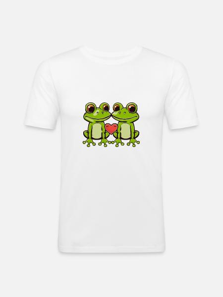 Corazón de pareja de ranas - Camiseta ajustada hombre - blanco