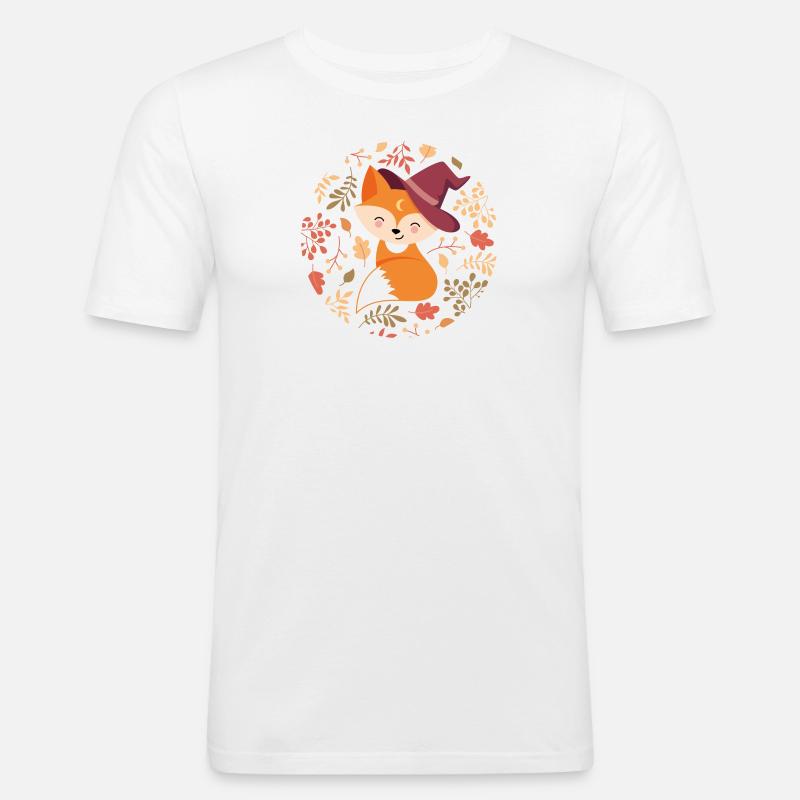 Fox with autumn pattern - Men's Slim Fit T-Shirt - white