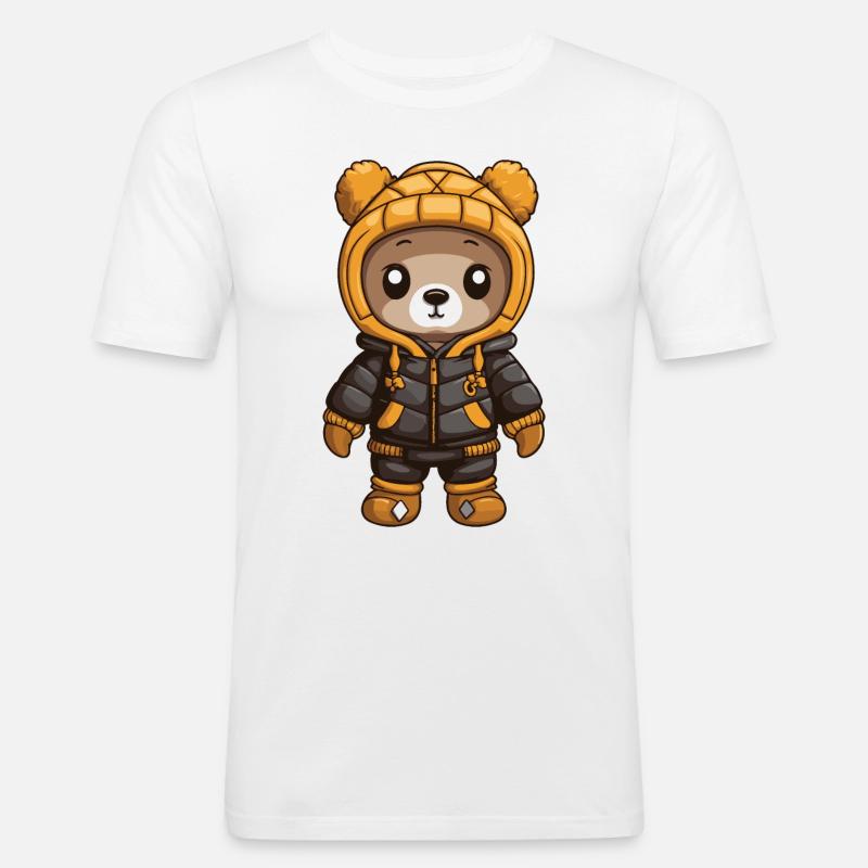 Bär Winter Comic - Männer Slim Fit T-Shirt - Weiß