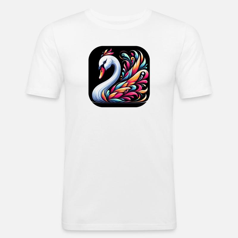 Schwan Tier bunt Comic Cartoon - Männer Slim Fit T-Shirt - Weiß