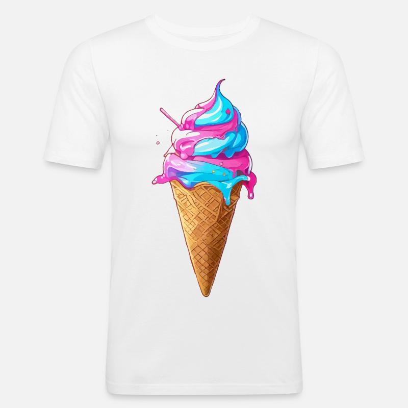 Lecker Eiscreme | Synthwave Eistüte - Männer Slim Fit T-Shirt - Weiß