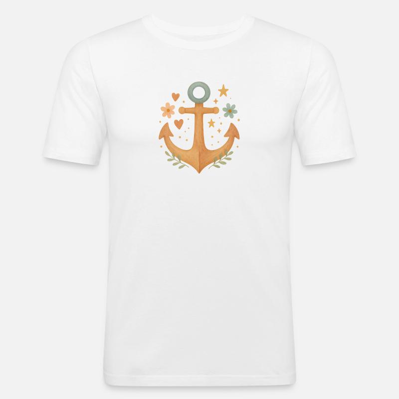 Boho Anker mit Blumen & Herzen Design - Männer Slim Fit T-Shirt - Weiß