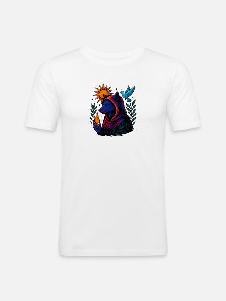 Flamme des Geistes – Kosmische Wolfskunst - Männer Slim Fit T-Shirt - Weiß