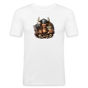Viking Kriegerin mit Helm und Bier - Männer Slim Fit T-Shirt - Weiß - Vorne - Nik (191cm)