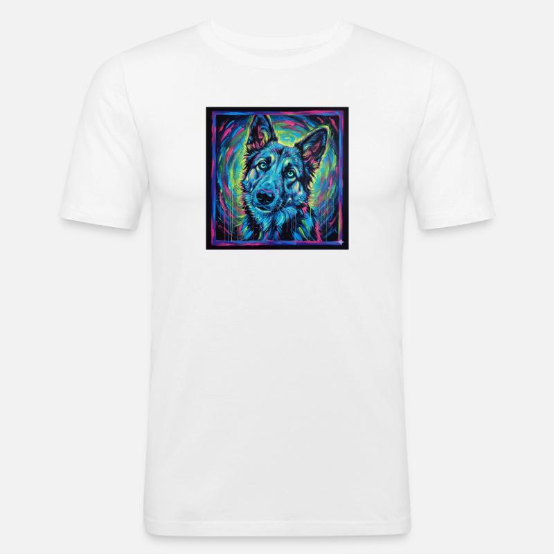 Neon-Wolfsblick - Männer Slim Fit T-Shirt - Weiß