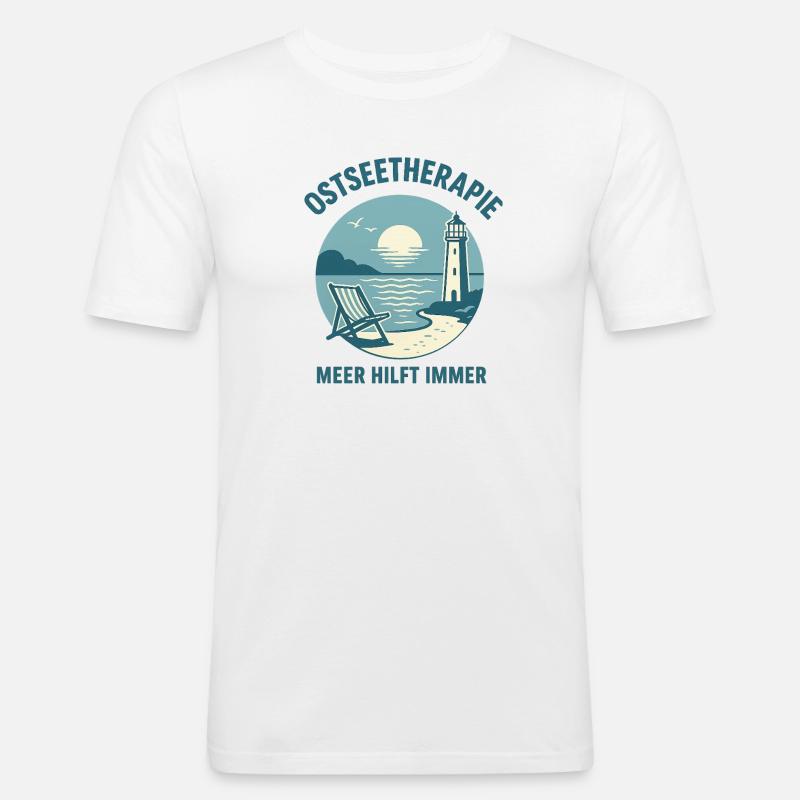 Ostseetherapie - Meer hilft immer - Männer Slim Fit T-Shirt - Weiß