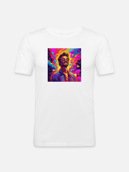 Happy Life #0001 - Männer Slim Fit T-Shirt - Weiß