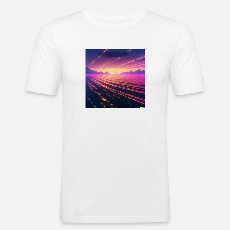 Synthwave milde Wellen im Meer - Männer Slim Fit T-Shirt - Weiß