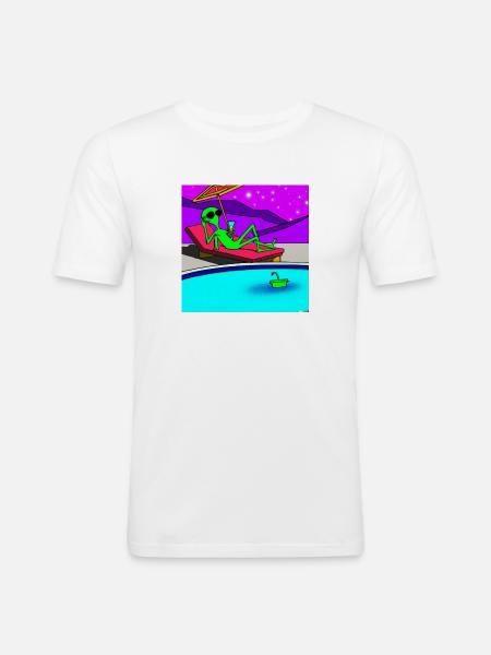 Alien am Pool - Männer Slim Fit T-Shirt - Weiß