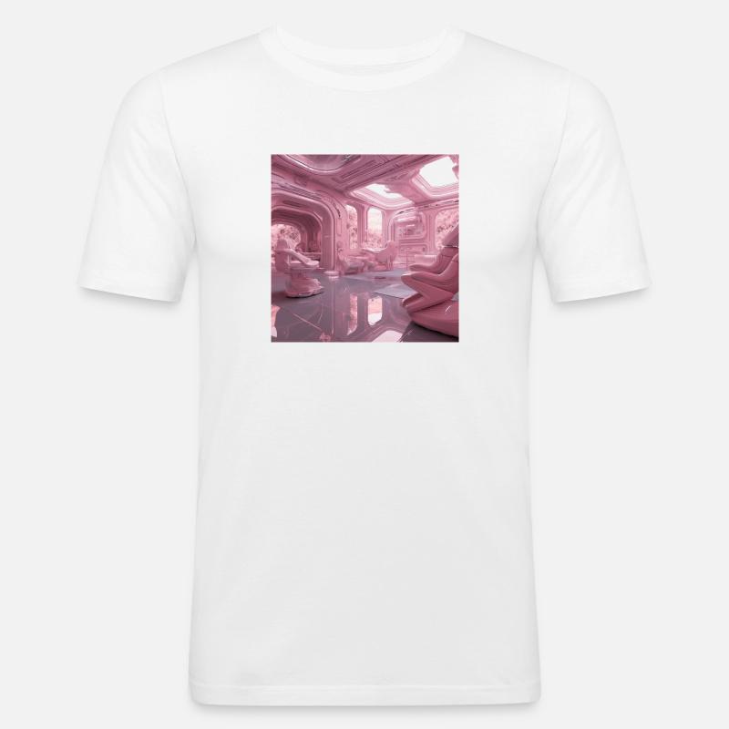 Pinker Raumschiff - Männer Slim Fit T-Shirt - Weiß