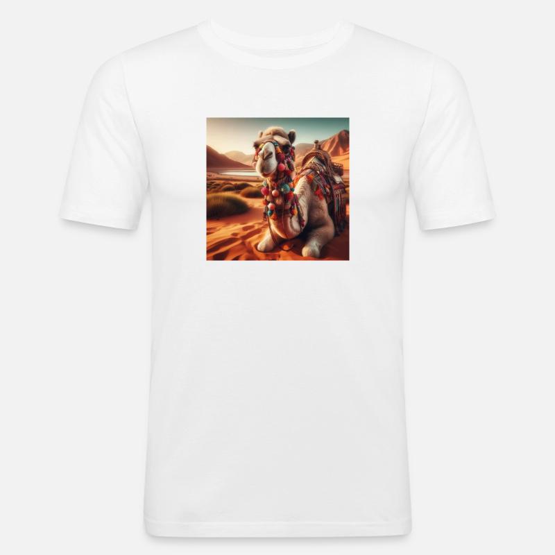 Kamel in der Wüste A1 - Männer Slim Fit T-Shirt - Weiß