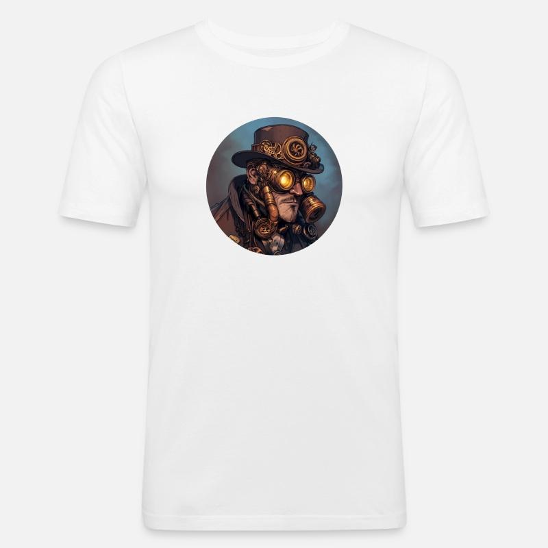 Steampunk-Style: Nostalgie trifft Technik - Männer Slim Fit T-Shirt - Weiß