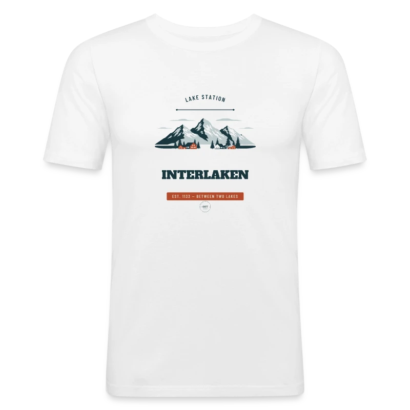 Interlaken badge on a men's slim fit t-shirt