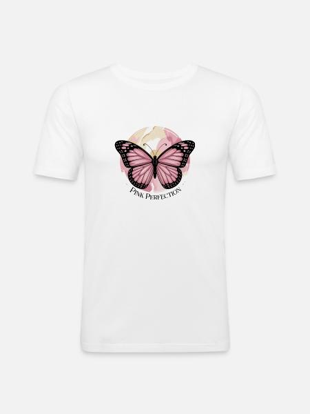 Pink Perfection: Eleganter Schmetterling - Männer Slim Fit T-Shirt - Weiß
