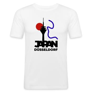 Japan goes Düsseldorf - Männer Slim Fit T-Shirt - Weiß - Vorne - Nik (191cm)