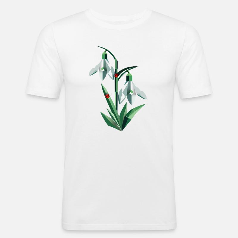 Zwei Schneeglöckchen mit Marienkäfern - Männer Slim Fit T-Shirt - Weiß