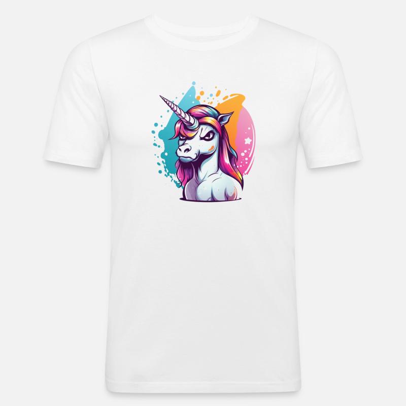 Grumpy Einhorn - Männer Slim Fit T-Shirt - Weiß