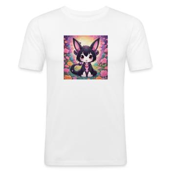 Kawaii, Mystique, Chat – design fantastique mignon - T-shirt près du corps Homme - blanc - Devant - Nik (191cm)