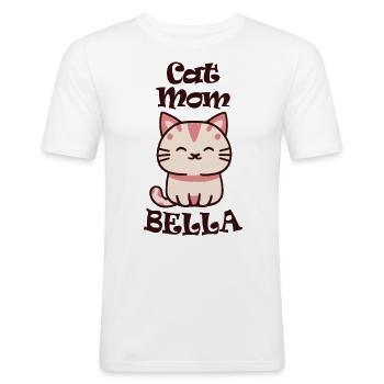 Bella Nom Prénom avec chat - T-shirt près du corps Homme - blanc - Devant - Nik (191cm)