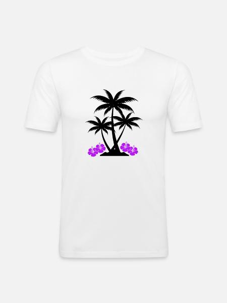 palme hibiskus - Männer Slim Fit T-Shirt - Weiß