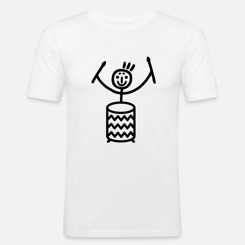 Strichmännchen mit Sambatrommel - Männer Slim Fit T-Shirt - Weiß