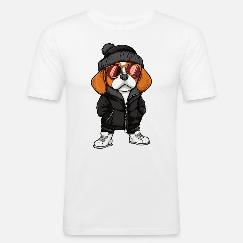 Beagle Hund Cool Comic - Männer Slim Fit T-Shirt - Weiß