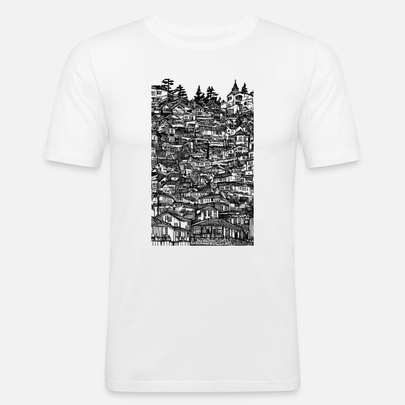 Dichte und detaillierte Dorftinte - Männer Slim Fit T-Shirt - Weiß