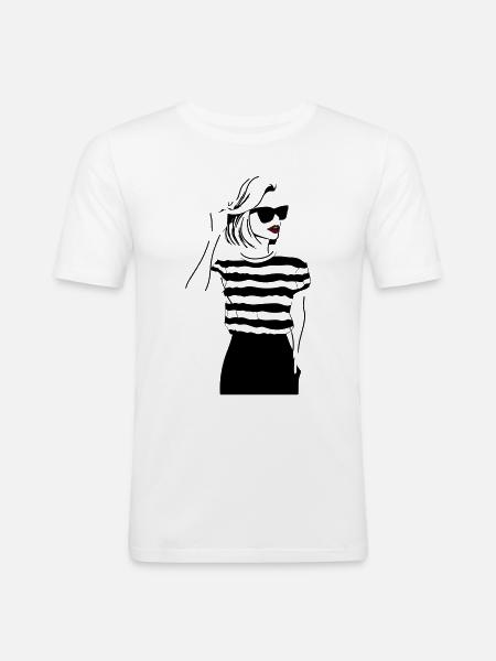 Girl with red Lips - Men's Slim Fit T-Shirt - white