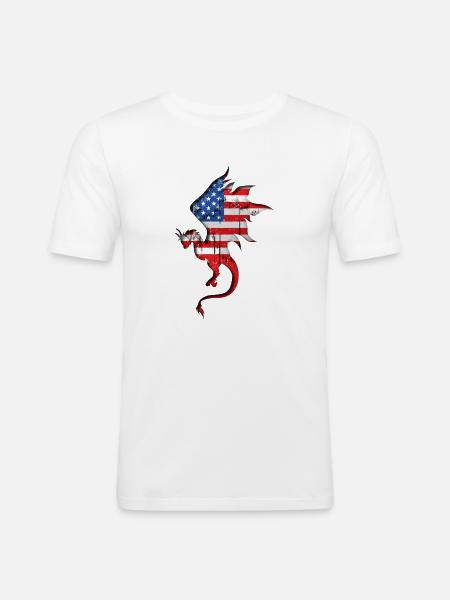 Drapeau des États-Unis - USA - Dragon - T-shirt près du corps Homme - blanc