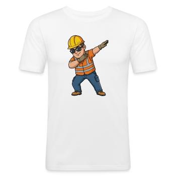 Dabbender Bauarbeiter – lustiges Cartoon Motiv - Männer Slim Fit T-Shirt - Weiß - Vorne - Nik (191cm)