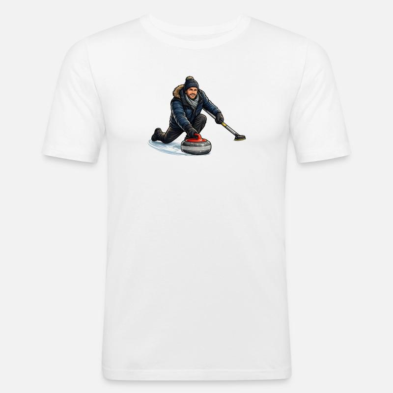 Curlingheld im Eiswind - Männer Slim Fit T-Shirt - Weiß