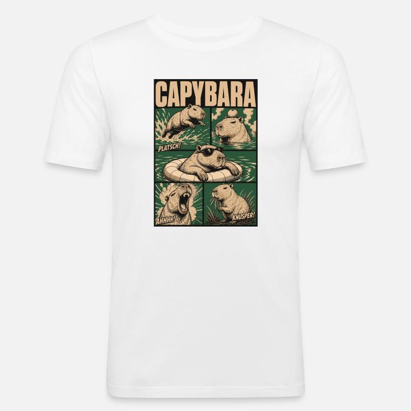 Comic Capybara Action Style - Männer Slim Fit T-Shirt - Weiß