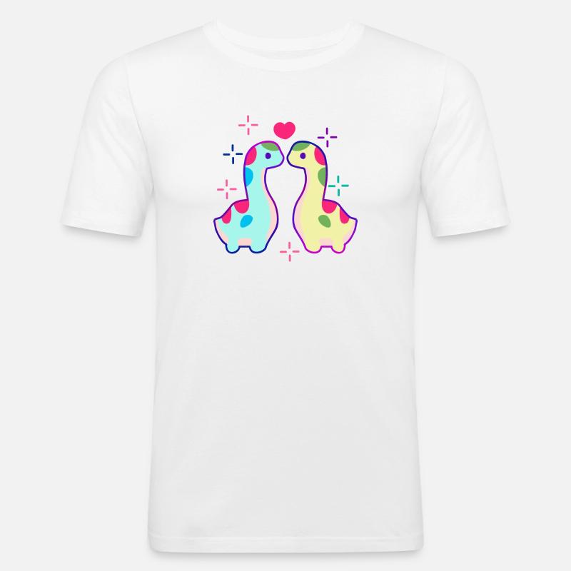 Zwei Dinosaurier und Herz - Männer Slim Fit T-Shirt - Weiß