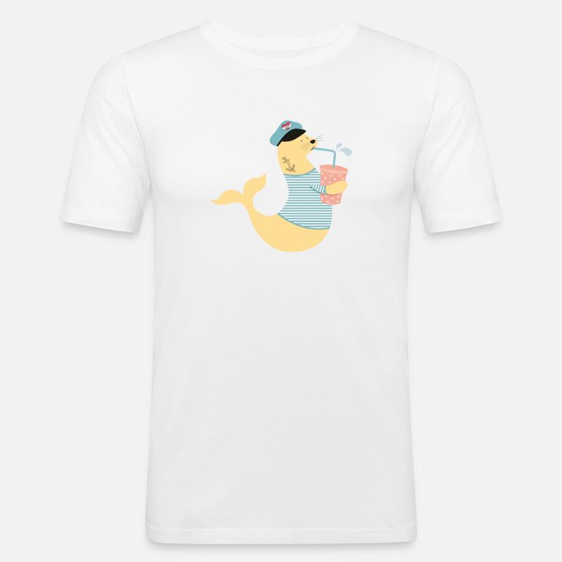 THIRSTY SEAL - Männer Slim Fit T-Shirt - Weiß