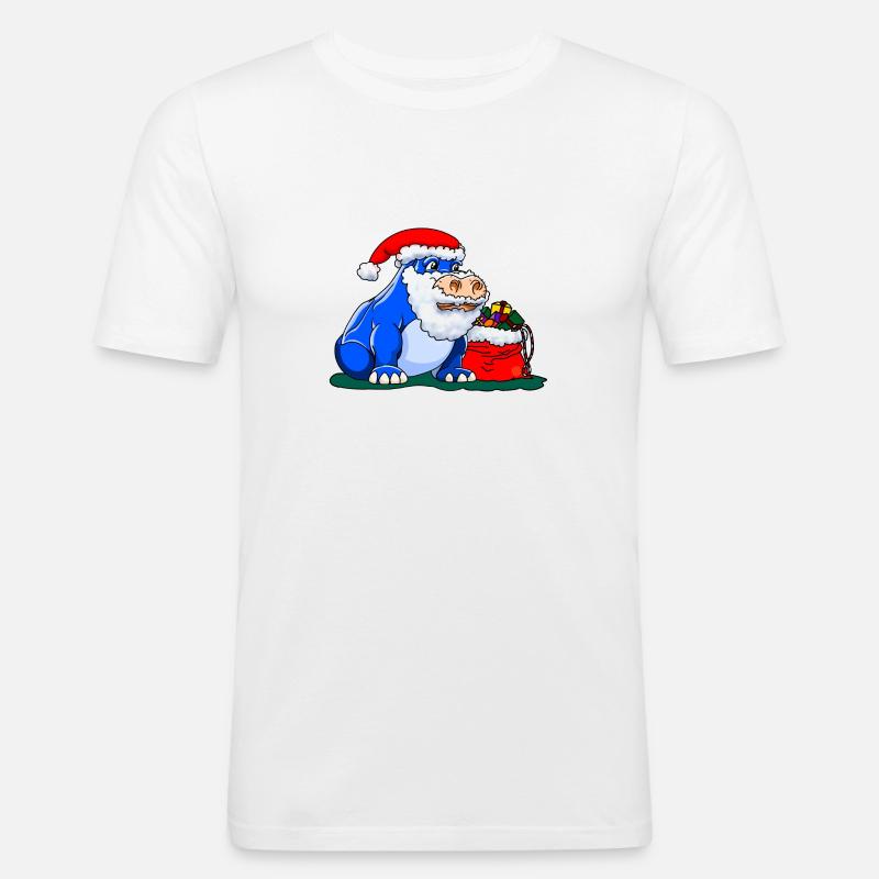 Weihnachtsmann Nilpferd - Männer Slim Fit T-Shirt - Weiß
