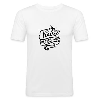 Travel addict - T-shirt près du corps Homme - blanc - Devant - Nik (191cm)