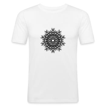 Lignes géométriques forme mandala - T-shirt près du corps Homme - blanc - Devant - Nik (191cm)