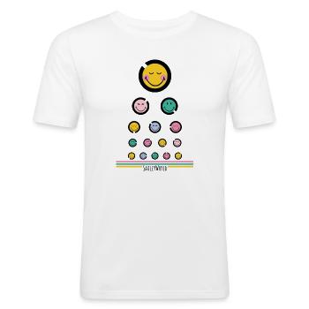 Sehtest Happy - Männer Slim Fit T-Shirt - Weiß - Vorne - Nik (191cm)