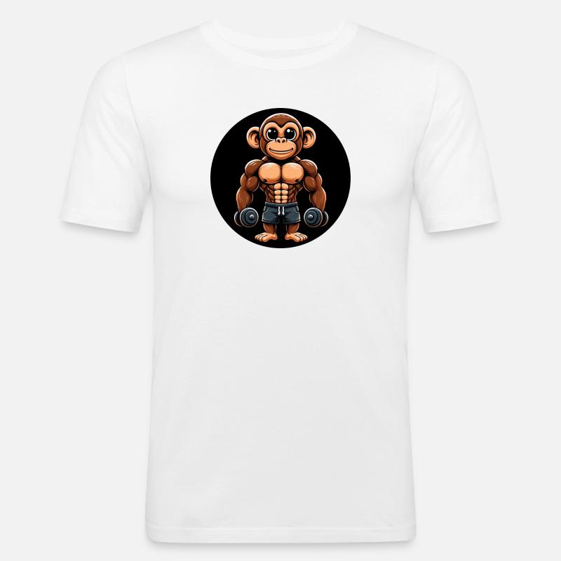 Affe Chimpanse Bodybuilder Training - Männer Slim Fit T-Shirt - Weiß